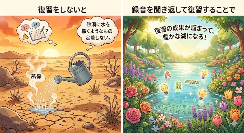 ネイティブキャンプ_復習の大切さを水に例えた画像