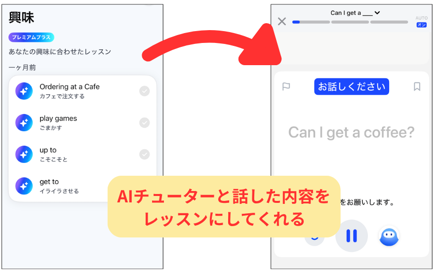 Speakメイドフォーユーのイメージ_AIチューターと話した内容をレッスンにしてくれる!