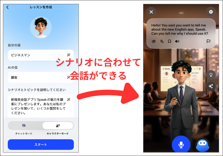 SpeakAIフリートークでSpeakについてプレゼンするシナリオを作る